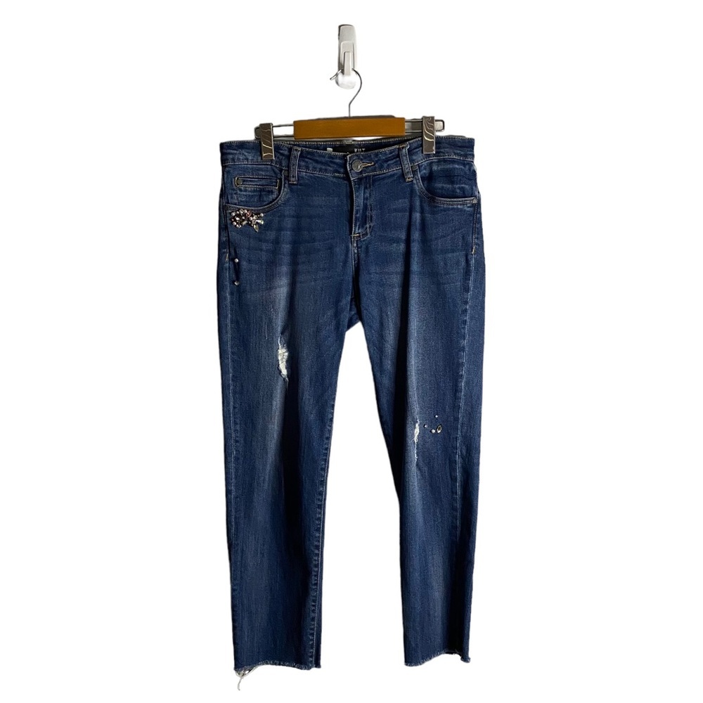 Kut From The Kloth Catherine Jeweled Ankle Straight Leg Denim Jeans